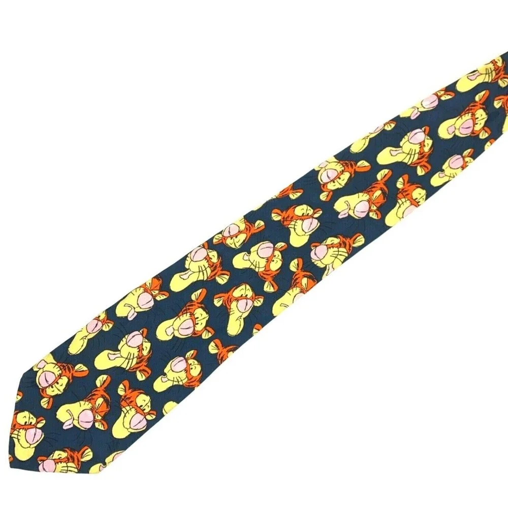 The Disney Store Tie Navy Blue Tiger Faces 100% Silk Hand Made in Korea Necktie